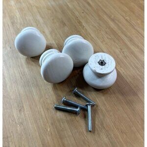 Lot 4 Painted White Wood Replacement Cabinet Drawers Pulls Knobs W/ Screws
